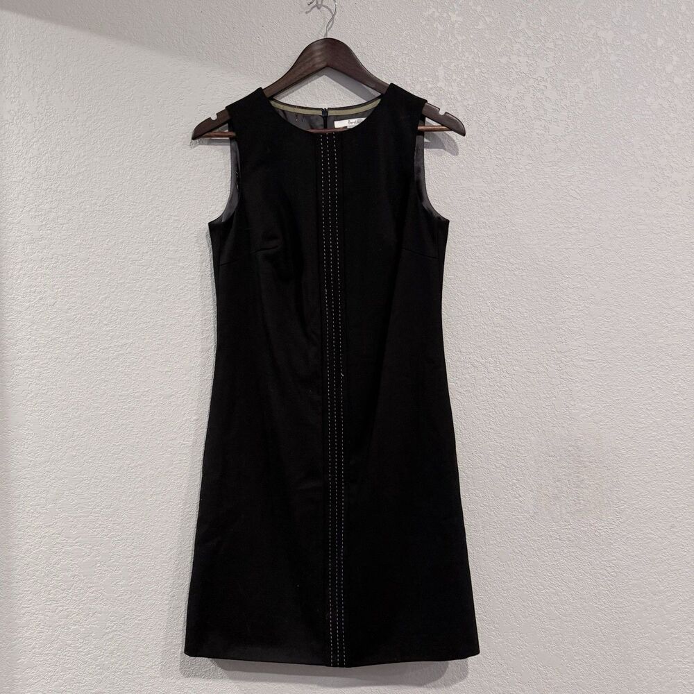 Boden Black Sleeveless Sheath Dress Knit Ponte Shift Back Zip Size 4 Work Wool